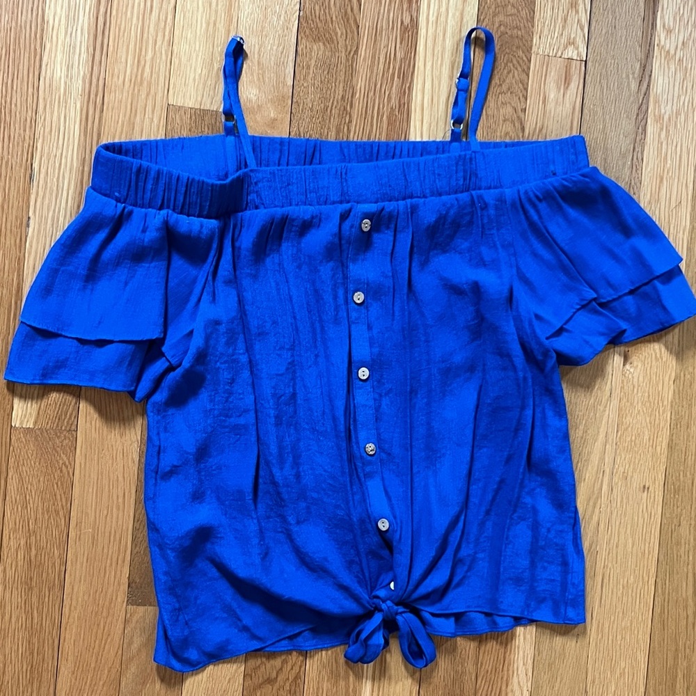 By & By Off-Shoulder Tie-Front Women's Top - Royal Blue like New